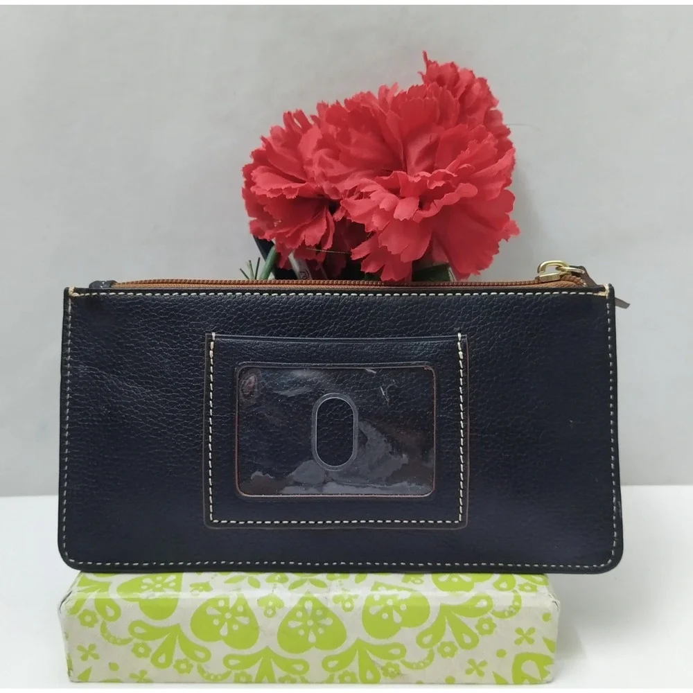 Dooney & Bourke Black Pebbled Leather Zipper Closure Coin Wallet